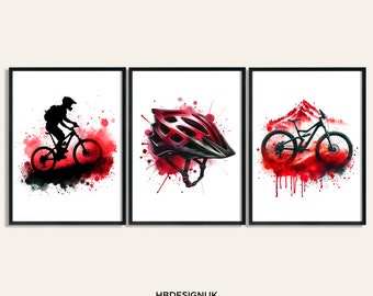 Mountain Bike Print - Set of 3 Posters | Watercolor Painting | Watercolour Picture | Mountain Biker Poster | Wall Art Gifts for Biking
