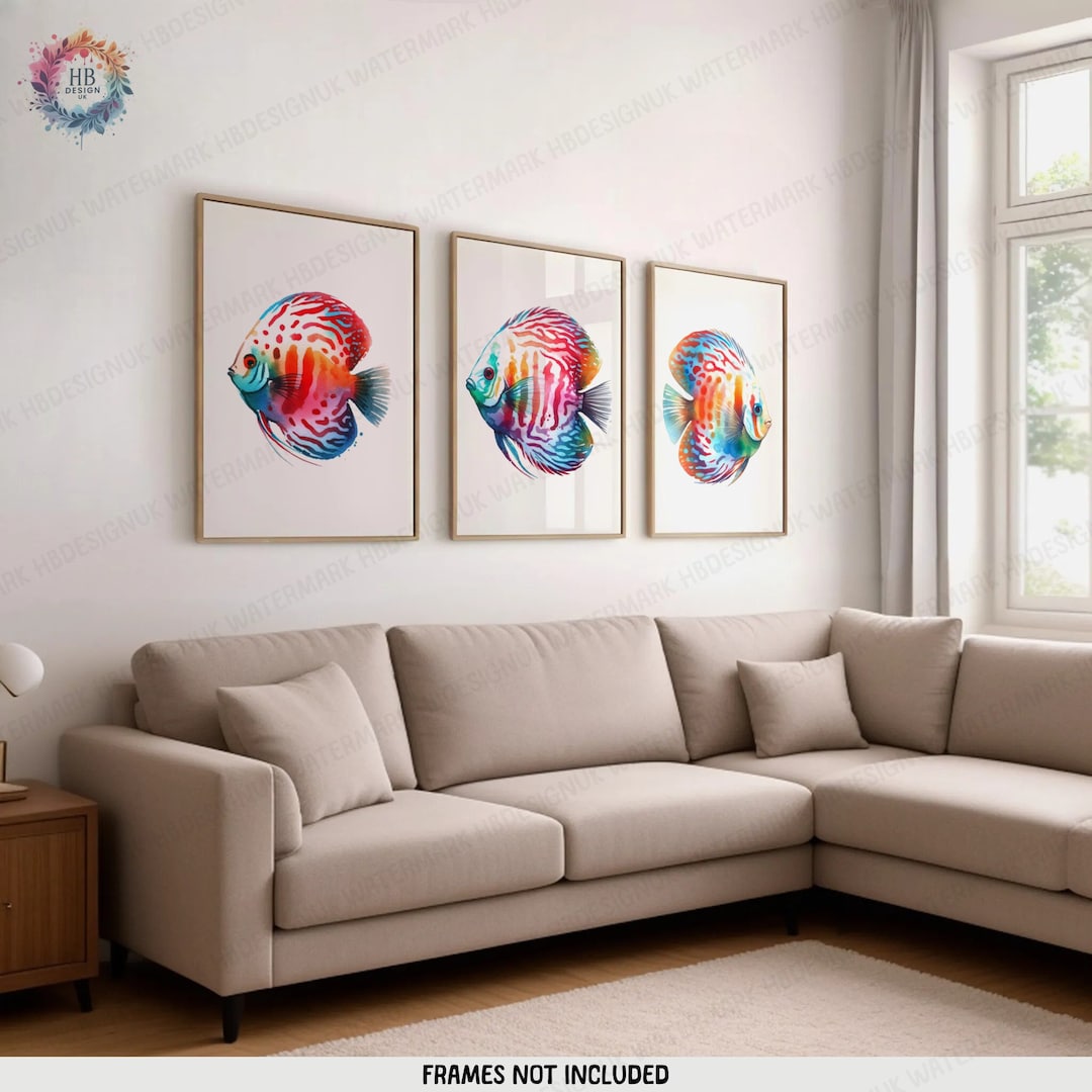Discus Fish Print Set - 3 Watercolour Posters | Painting Design Wall ...
