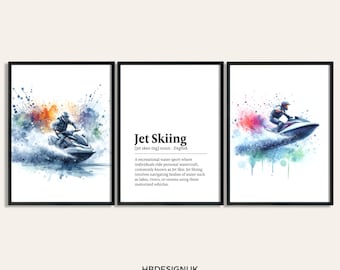 Impresión de póster de moto acuática - Conjunto de 3 imágenes / Impresión de moto acuática / Pósteres de acuarela / Regalos de moto acuática / Impresiones de definición / Decoración de pared