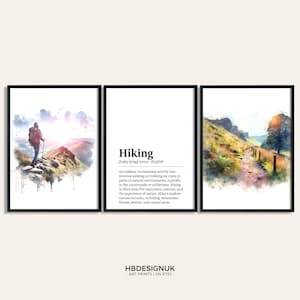 Wandern Poster Set - 3-fach Drucke | Aquarellmalerei | Aquarell Bild | Gehende Wandkunst | Wander Geschenke | Dekor für Wanderer