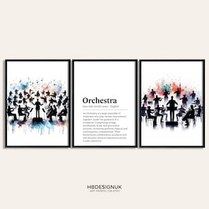 Orchester Aquarell Kunst Druck - 3er Set Musik Kunstwerk |  Poster Musik Aquarell | Wandbild Musikerin | Instrument Bild Dekor Raum Geschenk