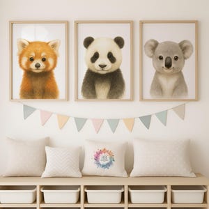 Safari Nursery Wall Art - Jungle Animal Prints, Baby Boys Bedroom Decor, Nursery Watercolour Print, Girls Room, Kids Playroom, Panda, Koala