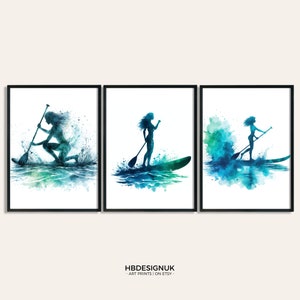 Paddleboard Girls Poster Set - Set of 3 Paddleboarding Prints | Paddle Board Gifts | Watercolour Design | Wall Art | Home Decor Artwork
