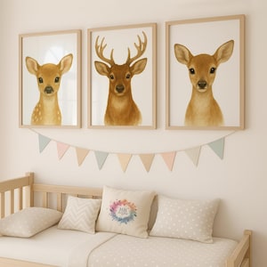 Deer Nursery Prints - 30 Design Choices, Forest Animal Artwork, Baby Bedroom Decor, Boys Girls, Woodland Nursery Prints, Kids Room Wall Art