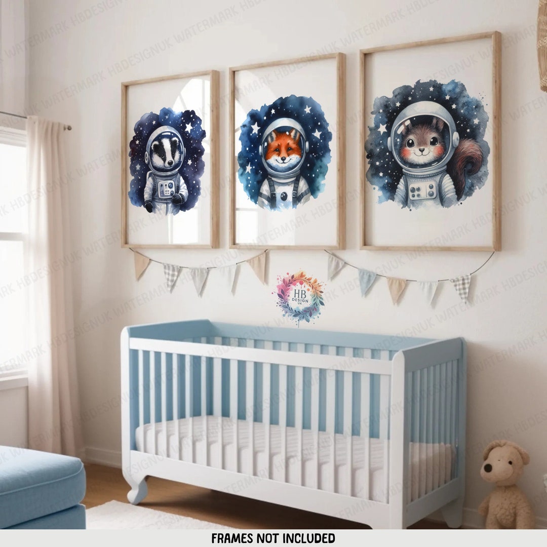 Space Nursery Prints - Set of 3 Watercolour Posters | Boys Bedroom ...