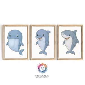Kids Ocean Nursery Prints - 30 Design Choices, Whale, Dolphin, Shark, Baby Bedroom Decor, Boys Girls Ocean Print, Sea Life Wall Art