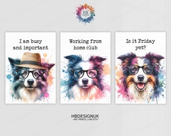Funny Collie Office Prints - Set of 3 Posters | Dog Quotes Decor | Work From Home Wall Art | WFH Gifts | Coworker Workplace Pictures