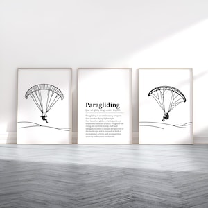 Set di poster di parapendio - 3 stampe / Regali di arte murale / Regalo di volo a vela / Regalo di definizione / Decorazione di parapendio / Opera d'arte ad acquerello per la stanza