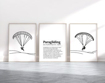 Set de 3 impresiones de pósteres de parapente. Regalos de arte mural, regalos de parapente, regalos de definición, decoración de parapente, acuarela para habitación.