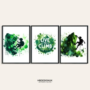 Climbing Print Set - Set of 3 Climbing Prints | Watercolour Art Pictures | Rock Climber Poster Decor | Sport Gifts | Decoration Artwork