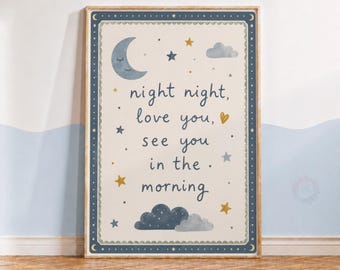 Kids Night Night Love You Print - Nursery Decor, Gift for Boys Bedroom, Playroom Quote