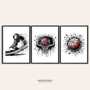 Basketball Print Set - Set of 3 Basketball Posters | Teen Room Decor Art Print | Boys Bedroom Decor | Watercolour Wall Artwork Poster Design