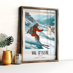 Val D&#39;Isere Ski Poster Print - Watercolour Art Decor  | Travel Wall Artwork | Skiing Gifts | French Alps Skier | Ski Resort | Gift Snowboard