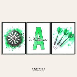 Custom Darts Poster Set - 3 Personalised Dart Posters | Sport Player Gift | Dartboard Prints | Boys Bedroom Gifts | Gaming Room Poster Print