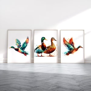 Duck Print Set - 3 Watercolour Posters | Watercolor Ducks Print | Mallard Decor | Animal Wall Art | British Wildlife Gifts | Duck Artwork