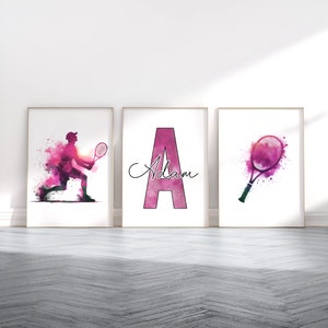 Personalised Tennis Print Set - 3 Kids Bedroom Posters | Home Decor | Custom Poster | Room Artwork Gift | Sport Posters Gifts | Wall Art
