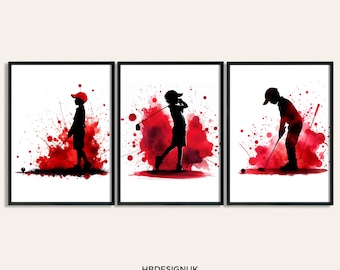 Golfing Boy Wall Print - Set of 3 Golf Prints | Watercolour Golfer Poster | Posters for Golf Lover | Golfing Decor Room Artwork | Son Gift