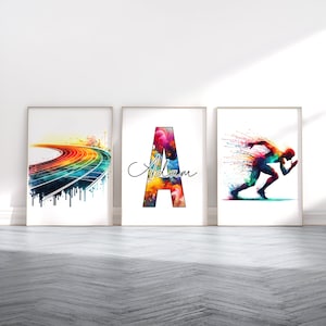 Athletics Wall Print Set - 3 Custom Track and Field Posters | Personalised Watercolour Art Painting | Decor | Sports Gifts | Gift Artwork