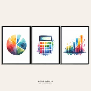 Accountant Print Set - 3 Office Posters | Accounting Gift | Bookkeeper Wall Art | Finance Team Decor | Work From Home Watercolour Artwork