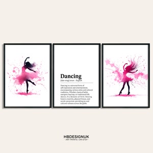 Tanzen Art Print Poster - 3 Tänzer Poster Set | Tanzraum Dekor Kunstdrucke | Kinderzimmer Dekor | Wall Print Kunstwerk | Geschenke für Tänzerin