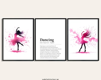 Tanzen Art Print Poster - 3 Tänzer Poster Set | Tanzraum Dekor Kunstdrucke | Kinderzimmer Dekor | Wall Print Kunstwerk | Geschenke für Tänzerin