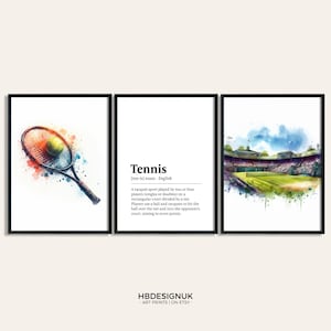 Tennis Poster Set - Set of 3 Prints | Tennis Gift | Watercolor Prints | Tennis Presents | Boys & Girls Bedroom Wall Art | Definition Decor