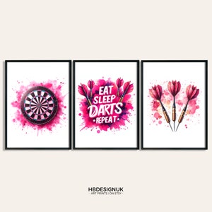 Pink Darts Print - Set of 3 Posters | Darts Print Set | Watercolour Posters | Darts Gift for Her | Game Room Prints | Women Girl Darts Art