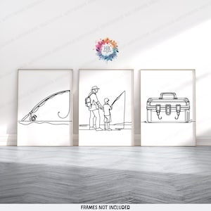 Minimalist Fishing Posters - Set of 3 Fisherman Prints | Fishing Gifts for Men | Line Drawing Art | Angler Wall Illustration | Angling Gift