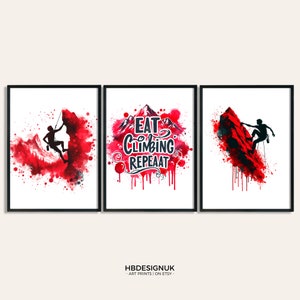 Rock Climbing Poster Set - Set of 3 Climbing Prints | Watercolour Art Painting | Climber Decoration Decor | Sport Wall Art Gifts | Artwork