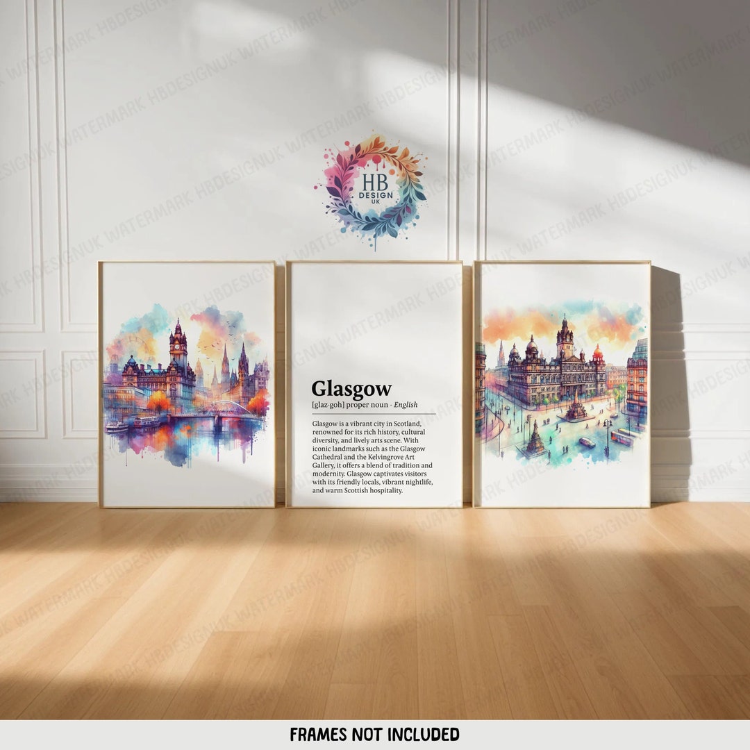 Glasgow Poster Prints - Set of 3 Posters | Scotland Travel Wall Art ...