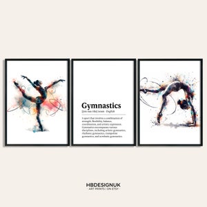 Gymnastics Print Poster Set - Set of 3 Gymnastics Posters | Watercolour Art Painting | Decoration Decor | Gymnast Wall Art Gifts | Gift