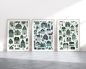 Decoración de pared de casas escandinavas: 3 obras de arte de estilo escandinavo, arte retro, diseño escandinavo, decoración de casas ecológicas, lámina nórdica para el hogar.