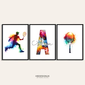 Custom Tennis Poster Set - 3 Kids Bedroom Prints | Home Decor | Personalised Poster | Room Artwork Print | Sport Posters Gifts | Wall Art