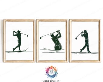 Minimalist Green Golf Print Set - 3 Prints | Boys Bedroom Decor | Golfer Gift | Golfing Poster | Golf Lover Unframed Wall Art | Artwork
