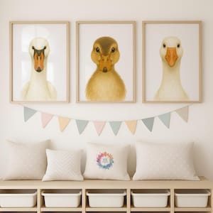 Woodland Nursery Prints - 30 Design Choices, Forest Animal Wall Art, Baby Bedroom Decor, Boys Girls Swan Goose Duck Print, Kids Room Poster