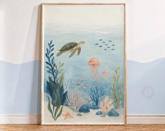 Under the Sea Nursery Print - Ocean Animal Wall Art, Coastal Kids Bedroom Decor