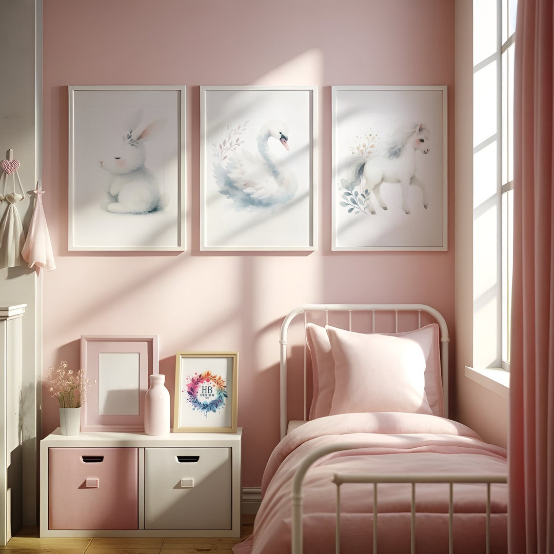Girls Animal Nursery Prints - Set of 3 Posters | Kids Bedroom | Baby ...