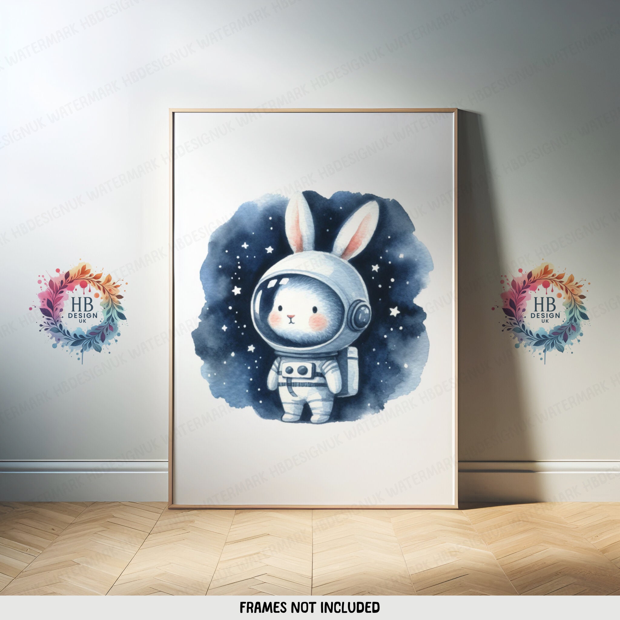 Kids Bunny Nursery Space Prints - Set of 3 Watercolour Posters | Boys ...