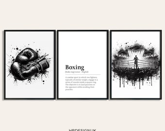 Boxing Print Set - Set of 3 Boxing Posters | Teen Room Decor Art Prints | Boys Bedroom | Boxing Gifts | Gift for Men | Boxer Wall Hanging