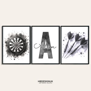 Custom Darts Bedroom Print Set - 3 Personalised Dart Posters | Sport Player Gift | Dartboard Prints | Boys Gifts | Gaming Room Artwork
