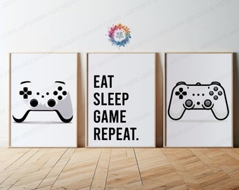 Arte mural de videojuegos: juego de 3 pósteres de gamer, impresiones para habitaciones de adolescentes, decoración de dormitorio de niño, impresión de videojuegos, ilustraciones infantiles, regalo para niño.
