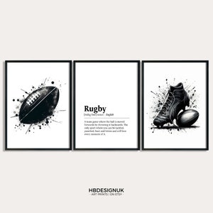 Rugby Print Set - Set of 3 Rugby Posters | Rugby Gifts for Men | Watercolour Art Prints | Teen Room Print | Teenage Boy Room Poster