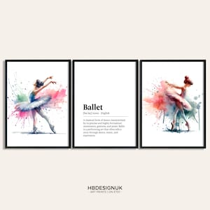 Ballet Print Poster Set - Set of 3 Ballet Posters | Watercolour Art Painting | Decoration Decor | Ballerina Wall Art Gifts | Girls Artwork