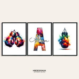Personalisierte Boxen Wandkunst - 3 bunte Drucke im Set | Jungen Mädchen Schlafzimmer Dekor | Personalisiertes Poster | Haus Raum Dekor | Poster Drucken