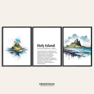 Holy Island Watercolour Print Set - UK Travel Posters | Gift Idea | Lindisfarne Poster | Northumberland Wall Art | Definition Artwork Decor
