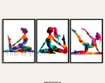 Pilates Watercolour Print - Set of 3 Wall Art | Colorful Watercolor Painting | Artwork Picture | Home Wall Art | Pilates Gifts | Yoga Poster