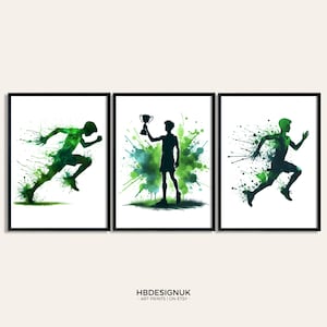 Grün Jogging Print Poster-Set – 3er-Set Läufer Poster | Leichtathletik Kunst Gemälde | Dekoration Decor | Laufende Wandkunst Geschenke | Läufer Geschenk
