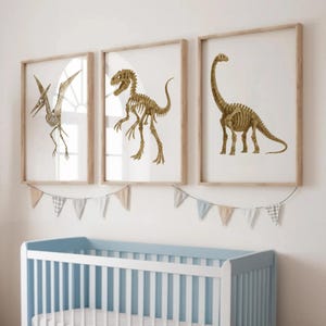 Arte de pared con fósiles de dinosaurio para guardería / Impresión de esqueleto de dinosaurio en acuarela / Decoración para habitación infantil / Póster de dinosaurio sin marco A5 A4 A3 / Idea de regalo para niños