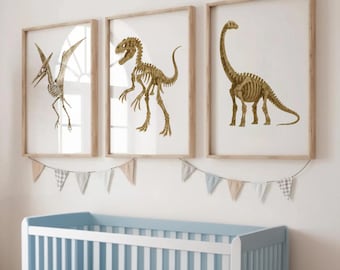 Arte de parede para berçário com fóssil de dinossauro | Impressão de esqueleto de dinossauro em aquarela | Decoração de quarto infantil | Pôster de dinossauro sem moldura A5 A4 A3 | Ideia de presente para meninos