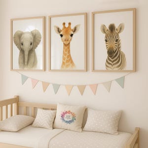 Safari Nursery Prints - 30 Design Choices, Jungle Animal Wall Art, Baby Boys Bedroom Decor, Neutral Watercolour Print, Girls Room, Playroom